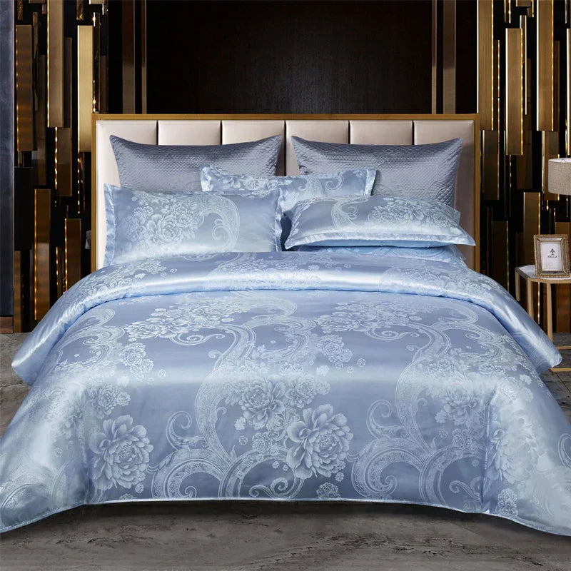 Luxury Soft Gold Blue Bedding Duvet Cover Set