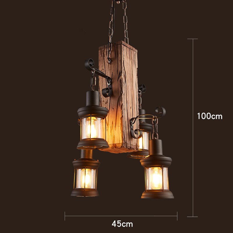Rustic Metal Wood LED Ceiling Lamp
