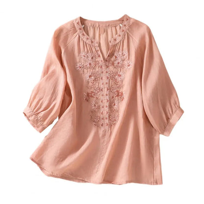 Relaxed Fit Cotton Blend Women's Blouse