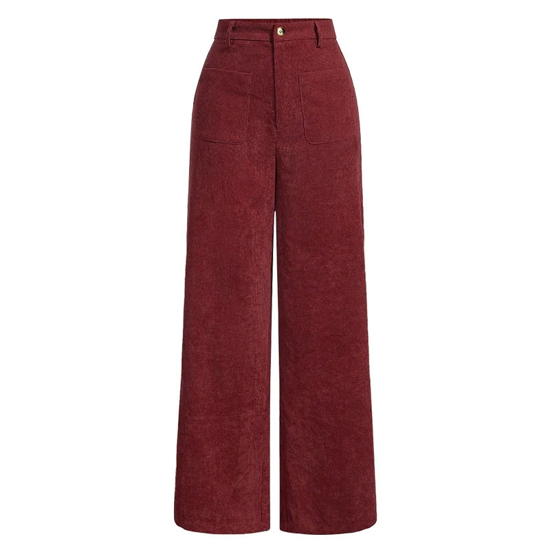 Classic High Waisted Wide Leg Women's Pants with Pockets