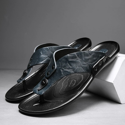 Arvento | Italian Leather Slides – Rivet Detail with Anti-Slip Comfort Sole