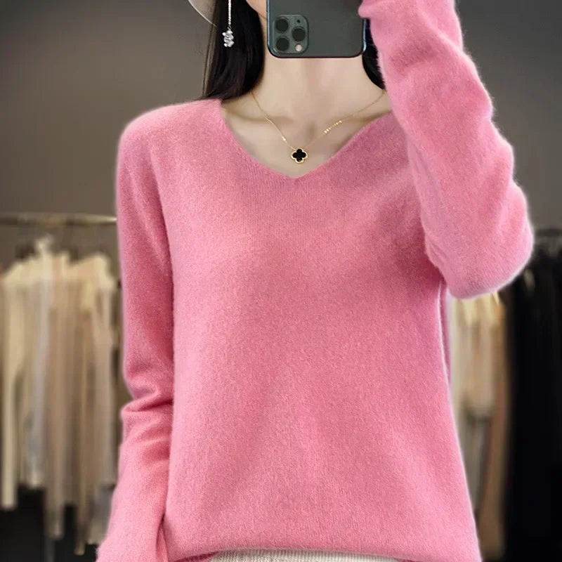 Cozy Australian Merino Wool V-Neck Sweater - BritishElegance