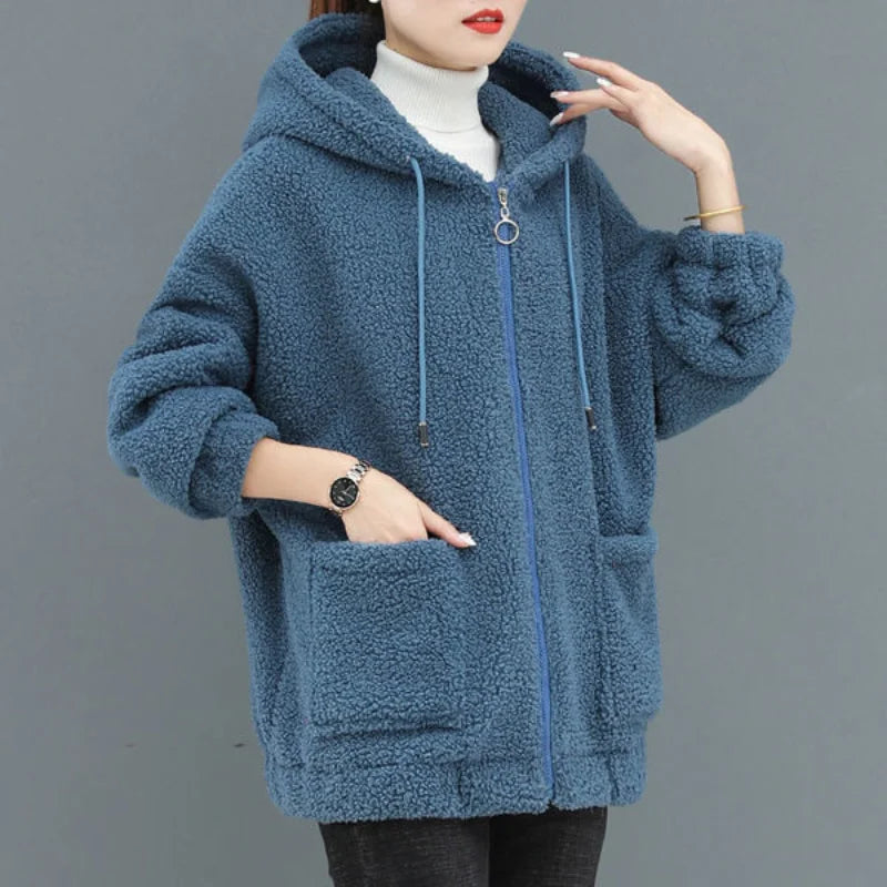 Warm Cozy Women's Wool Hooded Sweatshirt with Pockets