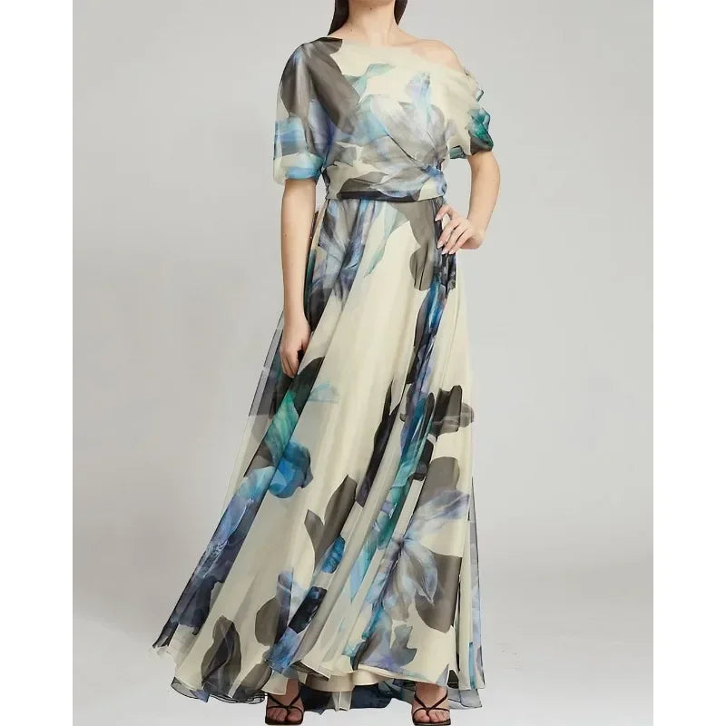 Chic Floral Ruffled Long Maxi Dress for Women