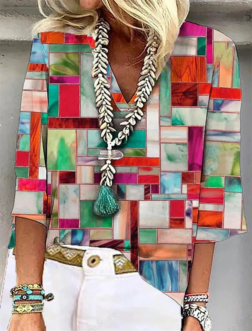 Relaxed Fit Floral V-Neck T-Shirt – Casual Summer Top