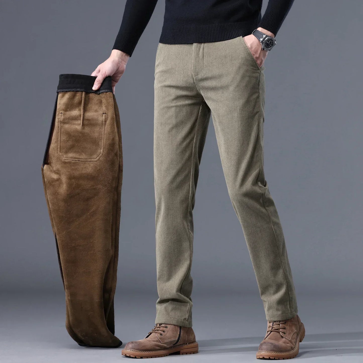 Men's Soft Cord Fleece Work Pants Slim Fit Style