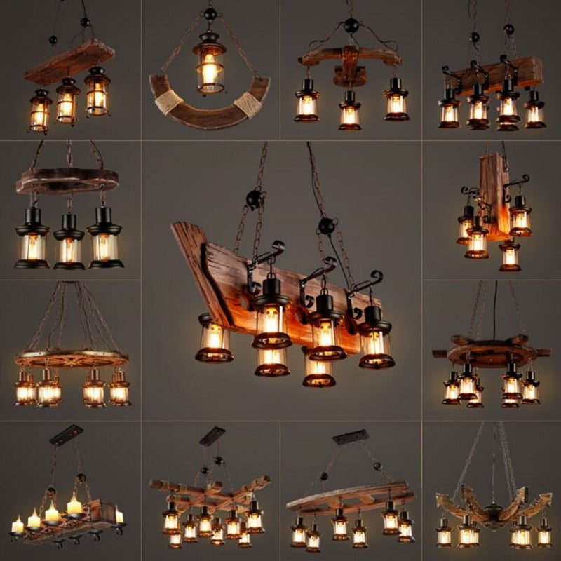 Rustic Metal Wood LED Ceiling Lamp - BritishElegance