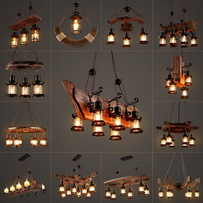 Rustic Metal Wood LED Ceiling Lamp - BritishElegance