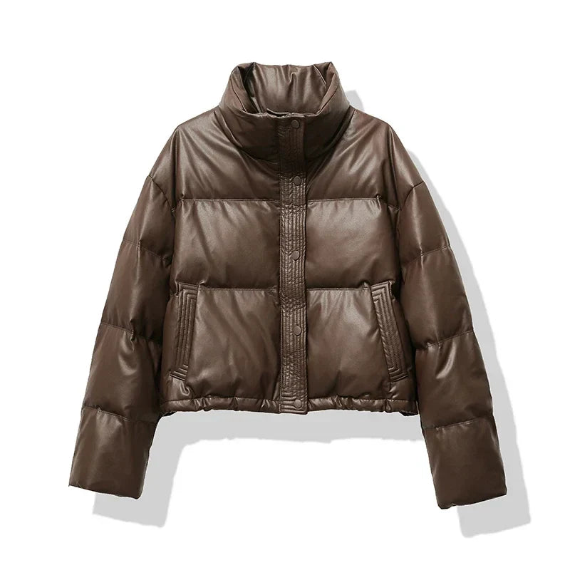 Women's Short Shine Puffer Coat - BritishElegance