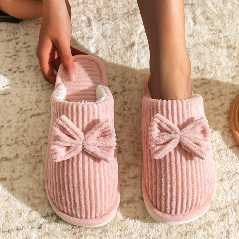 Cozy Slippers with Bow Detail