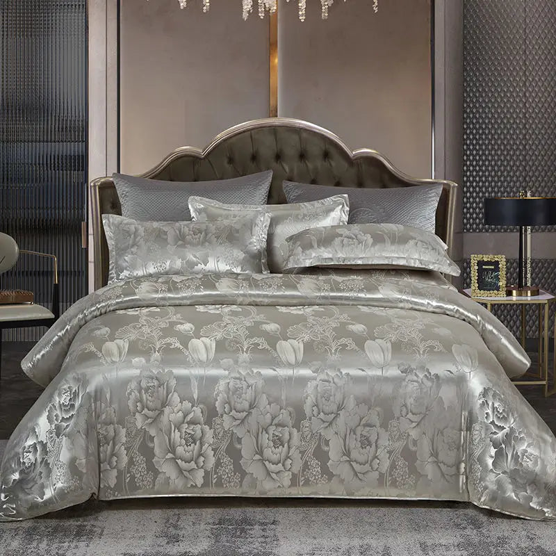 Luxury Soft Gold Blue Bedding Duvet Cover Set