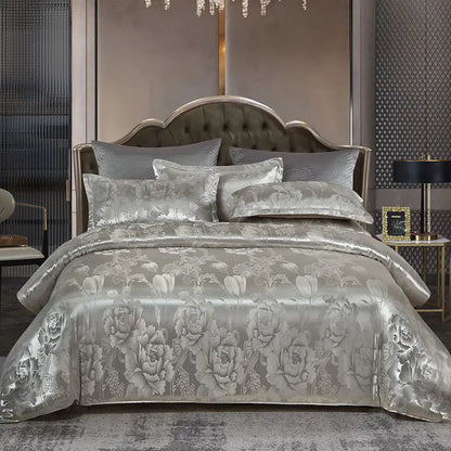 Luxury Soft Gold Blue Bedding Duvet Cover Set