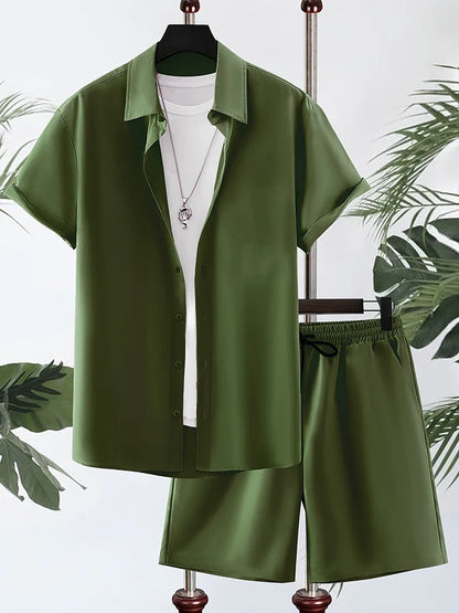 Relaxed Fit Hawaiian Shirt and Shorts Summer Set
