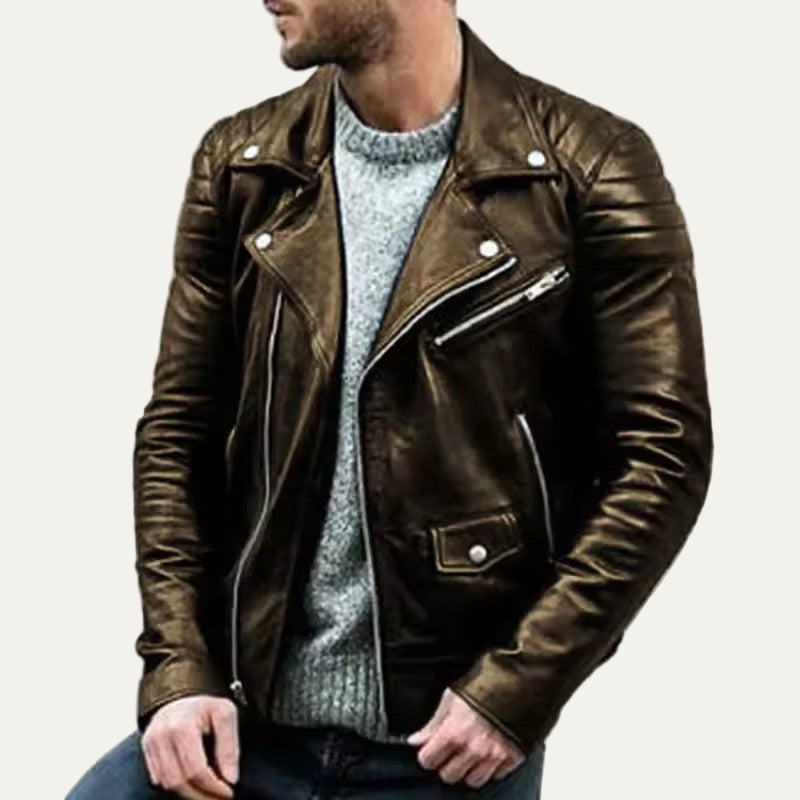 Men’s Asymmetrical Zip Biker Leather Jacket