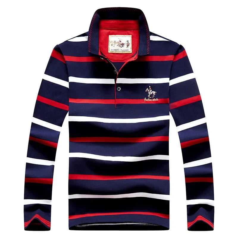 Classic Men's Striped Polo Cotton Shirt