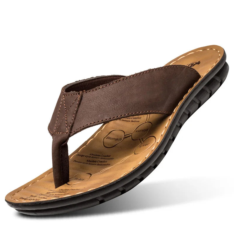 Comfortable Mens Leather Sandals - Soft and Slip Resistant
