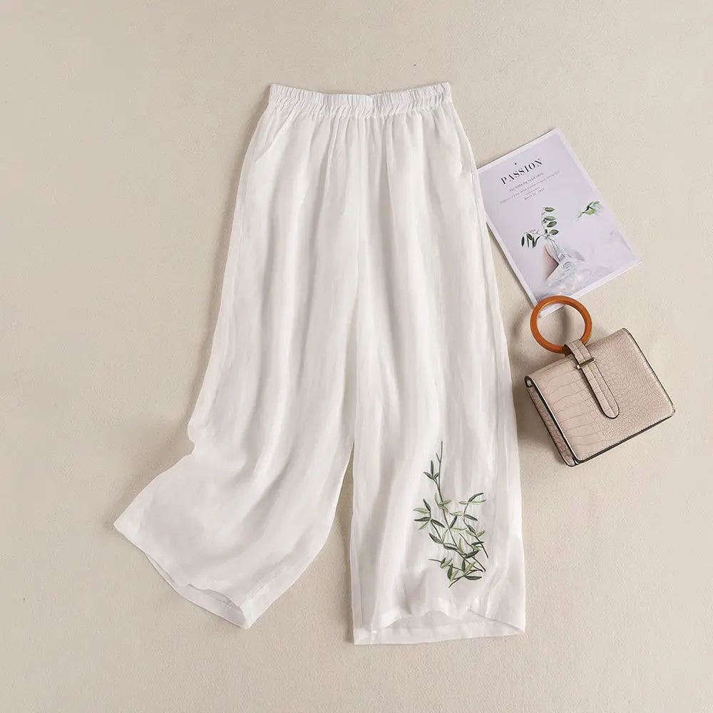 Lightweight Summer Wide Leg Cotton Pants - BritishElegance