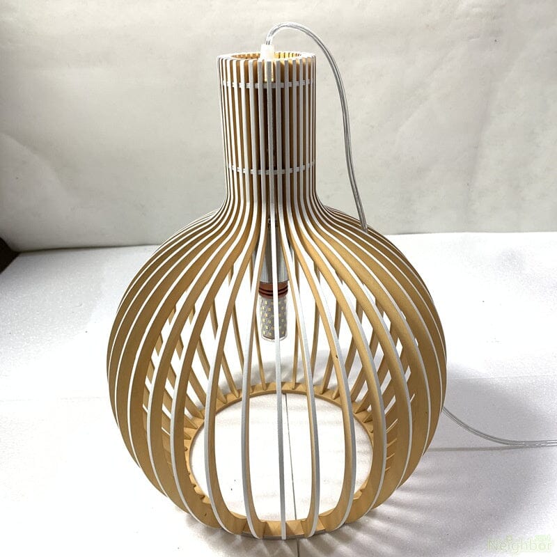Rustic Wooden Hanging Pendant Lamp with Adjustable Rope