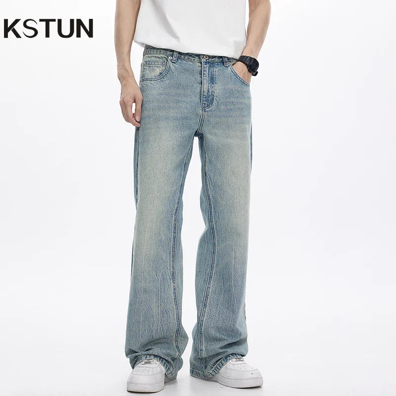 Distressed Sky Blue Wide Leg Jeans - BritishElegance