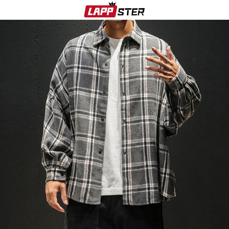 Large Plaid Flannel Shirt Men - Warm Long Sleeve Casual Shirt - BritishElegance