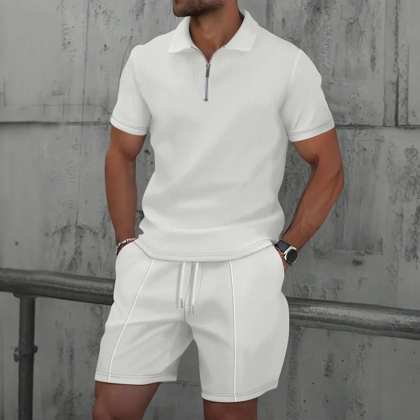 Lightweight Breathable Zip-Up Short Sleeve Mens Suit Set