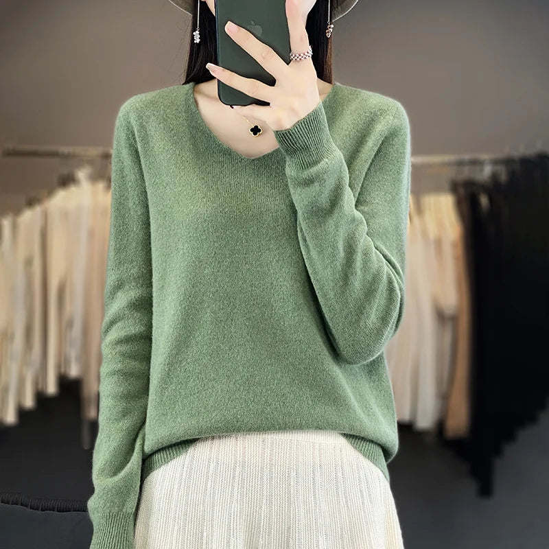 Warm Australian Merino Wool V-Neck Sweater