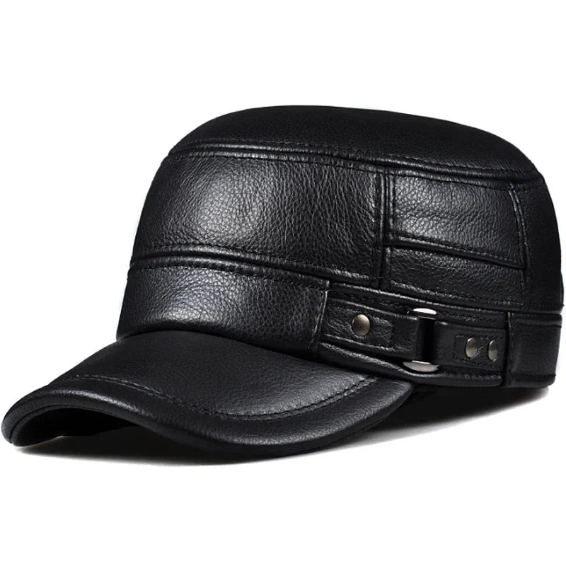 Classic Wool Faux Leather Winter Hat