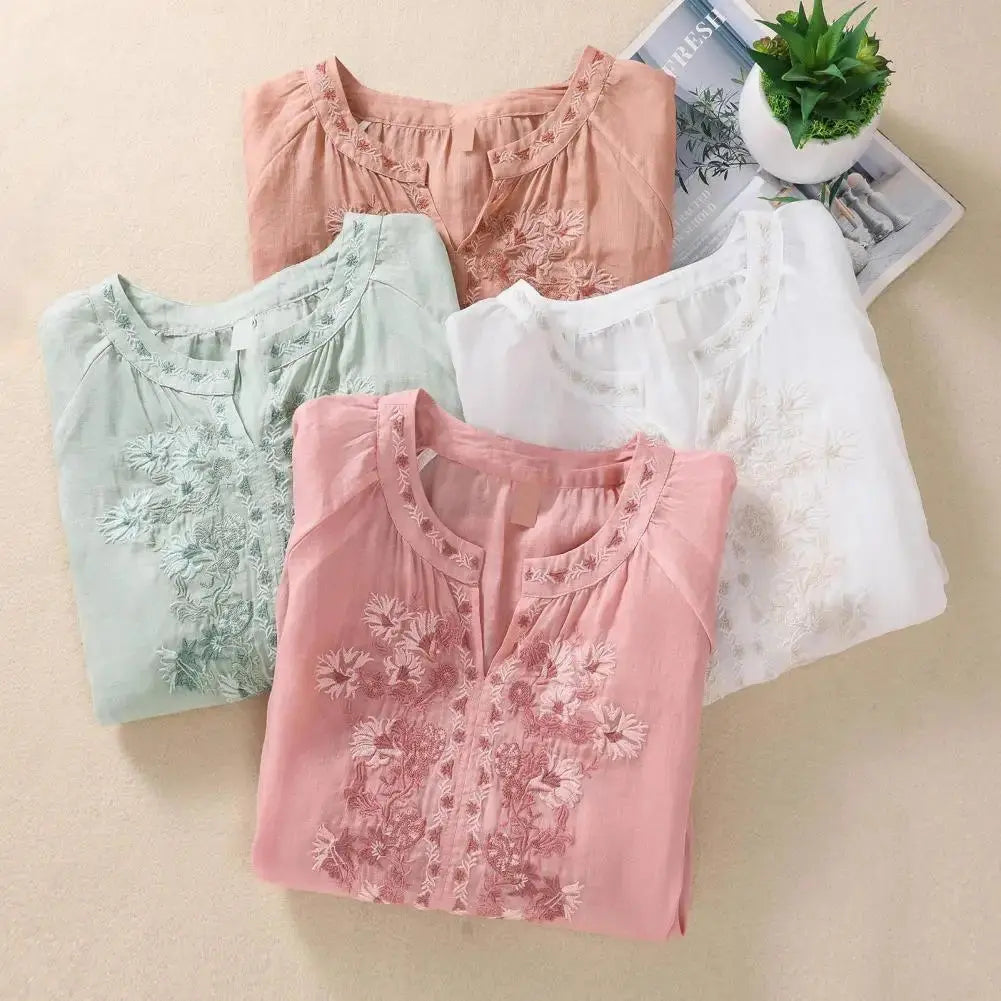 Embroidered Chiffon Boho Blouse | Lightweight Flowy Summer Top