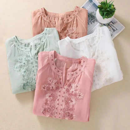 Embroidered Chiffon Boho Blouse | Lightweight Flowy Summer Top