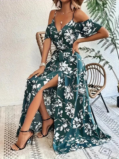 Flowy Floral Off Shoulder Long Maxi Dress for Women
