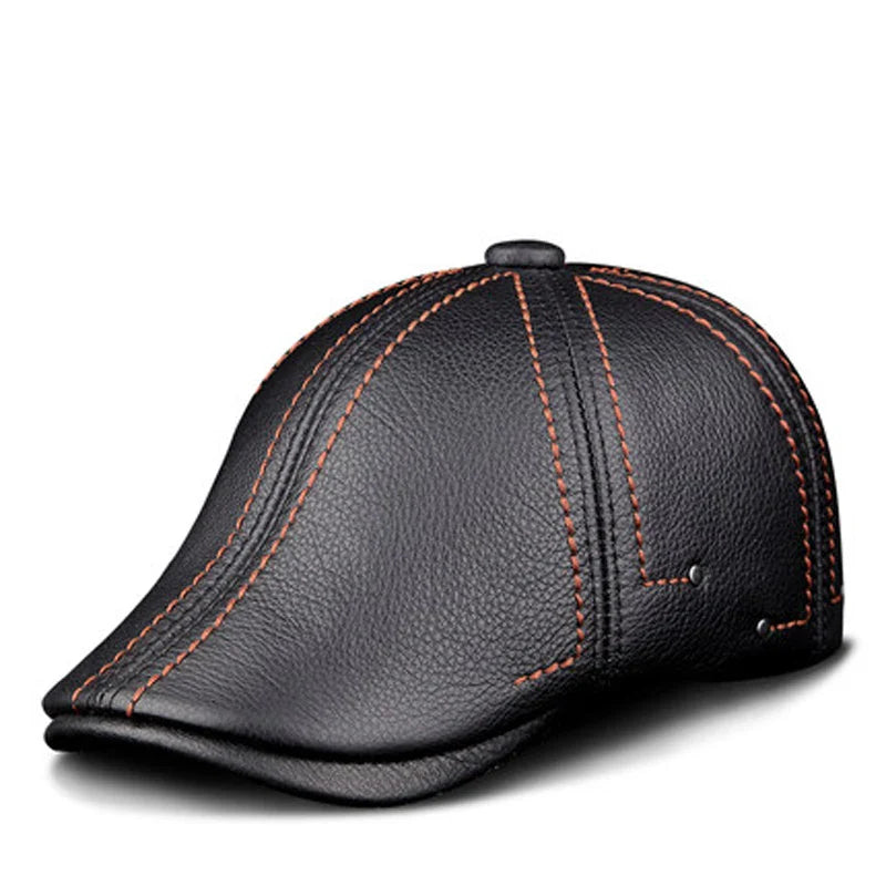 Genuine Leather Beret - Classic Black Men's Hat - BritishElegance