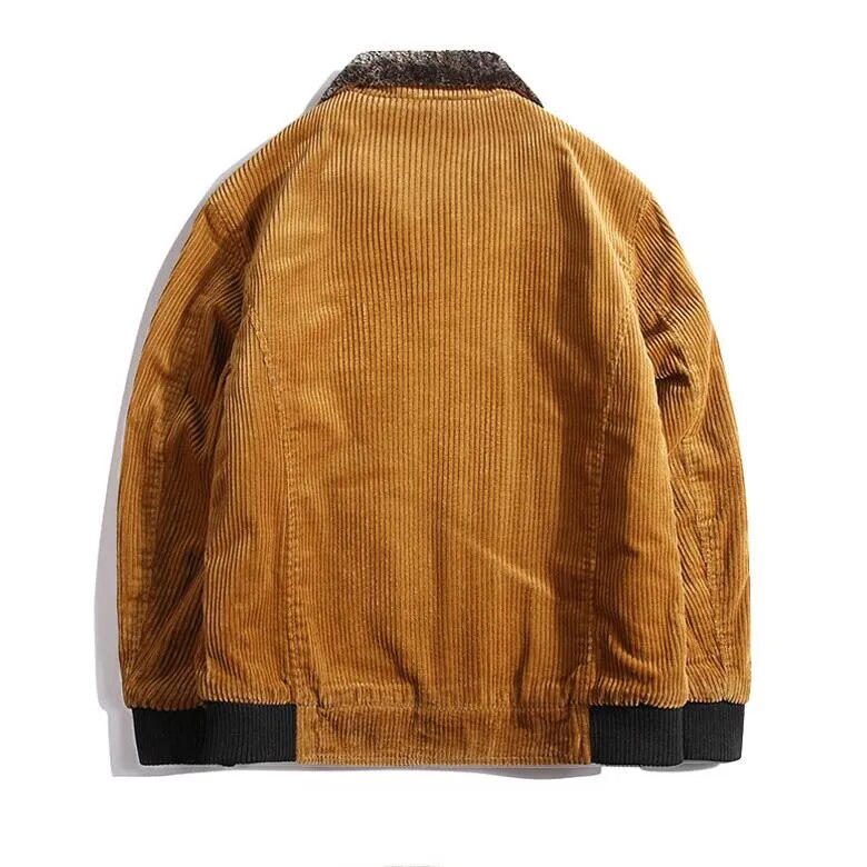 Men’s Corduroy Winter Bomber Jacket with Fur Collar