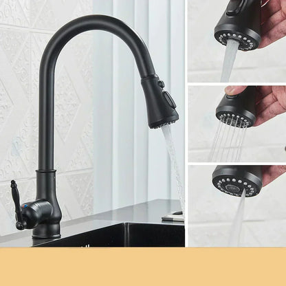 Classic Brass Kitchen Faucet With Rotating Spout And Dark Finish