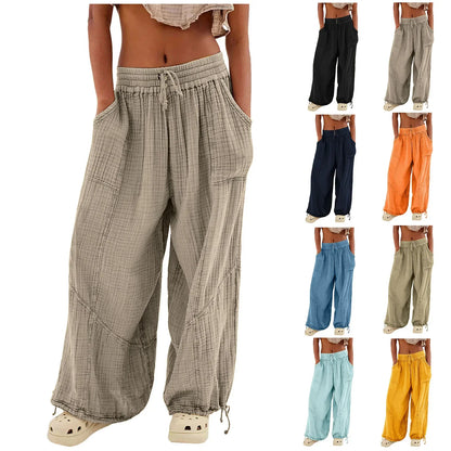 Relaxed Fit Wide Leg Beach Pants with Pockets - BritishElegance