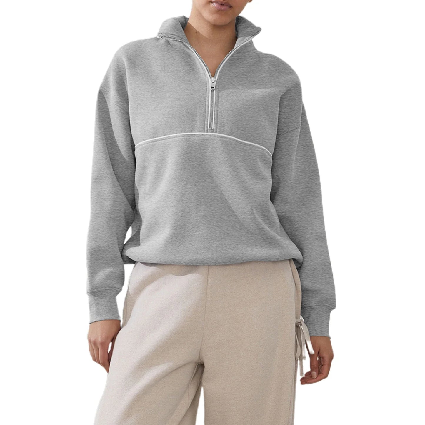 Casual Oversized Half Zip Sweatshirt – Comfortable Long Sleeve