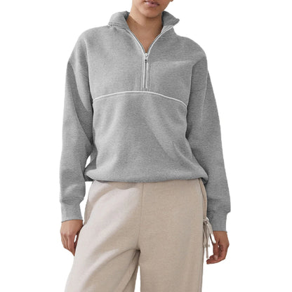 Casual Oversized Half Zip Sweatshirt – Comfortable Long Sleeve