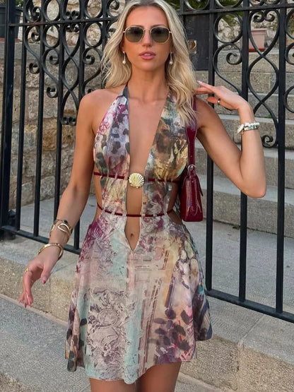 Sleeveless Lace Up Backless Mini Party Dress - BritishElegance
