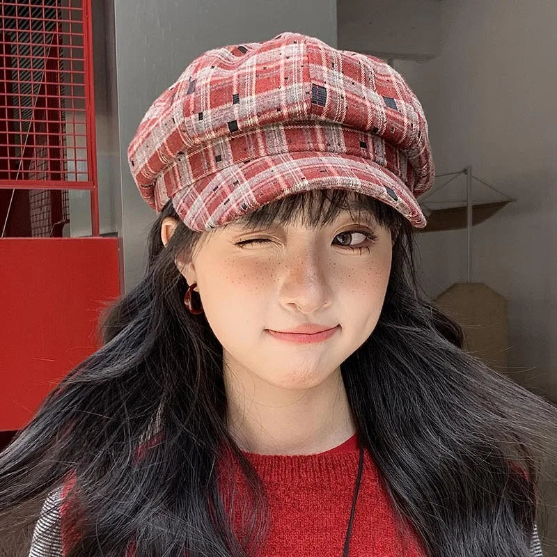 Classic Check Winter Beret Hat for Ladies