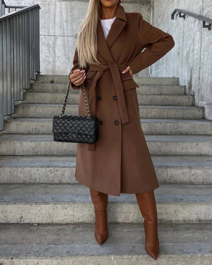 Stylish women's winter coat, long, double-sided, with belt - perfect for fall/winter