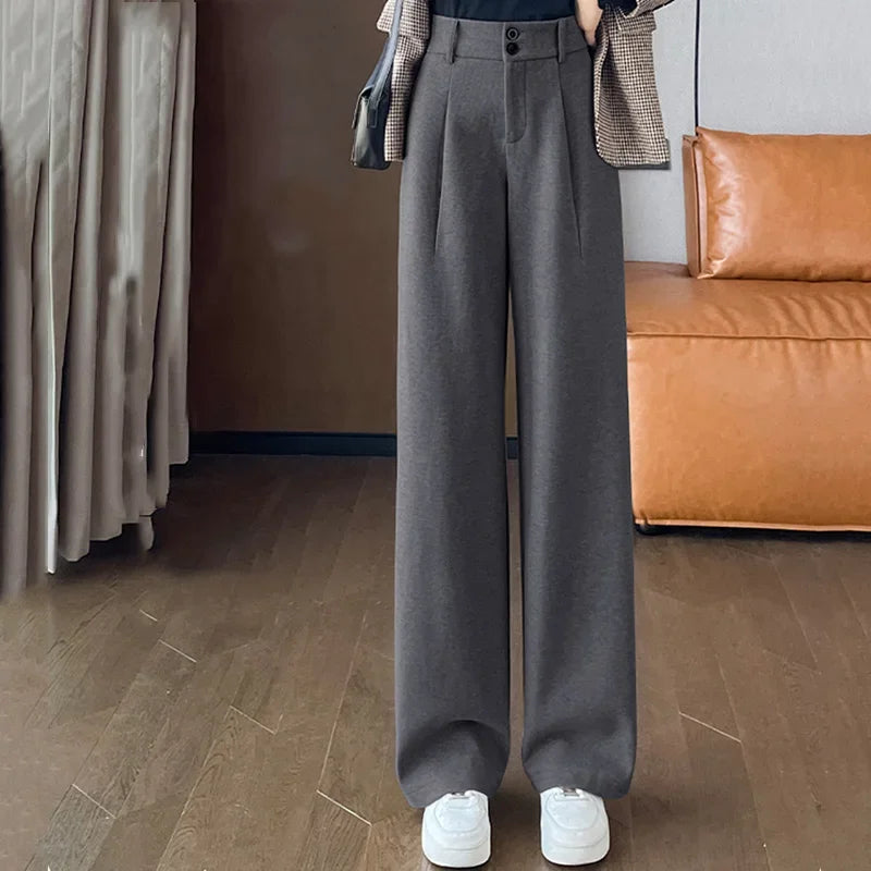 Comfortable Fit Wool Straight Leg Pants