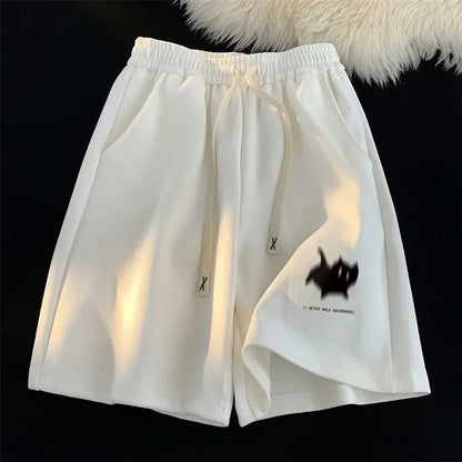 Retro High Waist Cute Cat Print Shorts