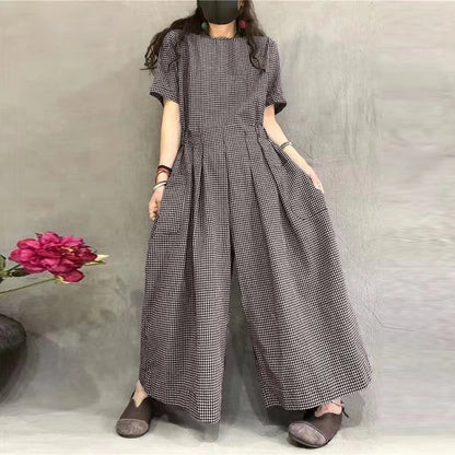 Classic Plaid Loose-Fit Jumpsuit - Relaxed Fit Romper