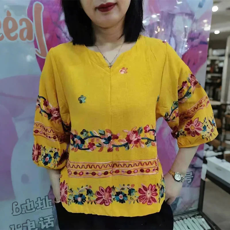 Retro Chic V-Neck Lantern Sleeve Top