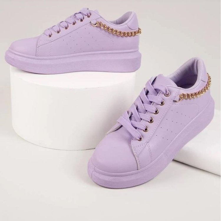 Fashionable Women's Low-Top Sneakers with Gold Detail - BritishElegance