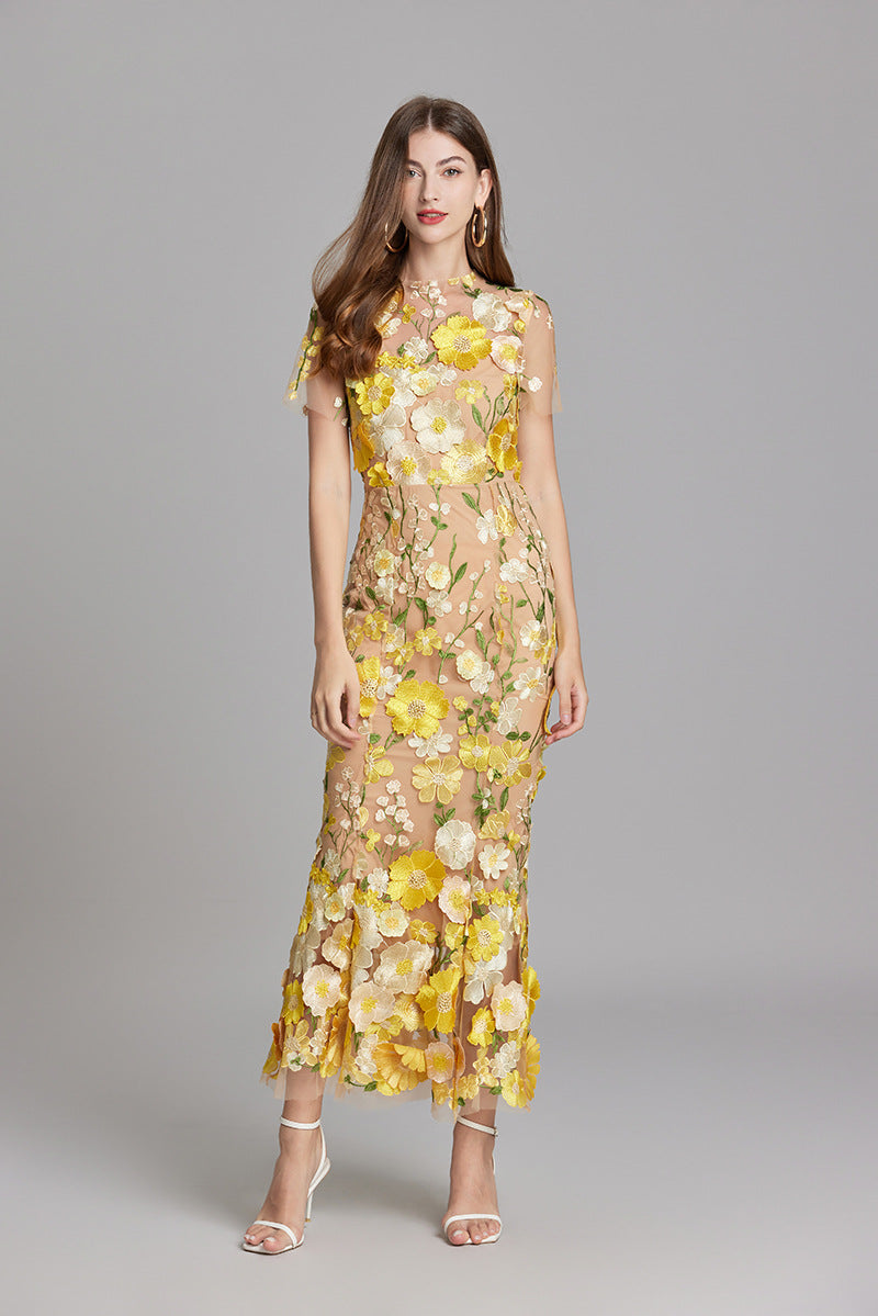 Marivelle – Elegant Embroidered Sheer Maxi Dress