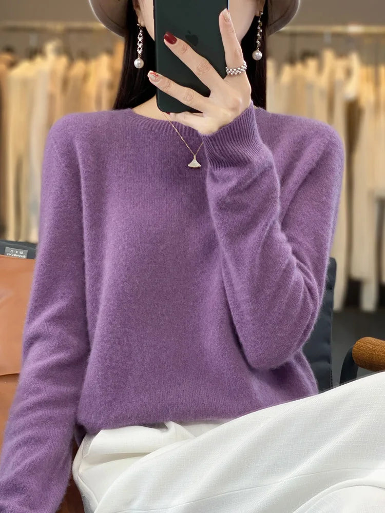 Soft Merino Wool Women's O Neck Winter Sweater