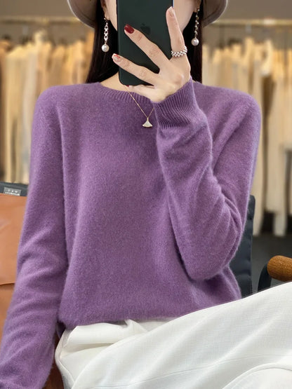 Soft Merino Wool Women's O Neck Winter Sweater