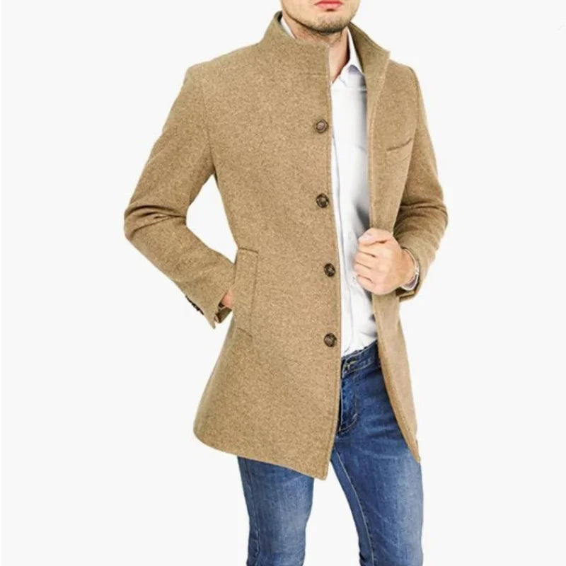 Men's Tailored Fit Wool Camel Trench Coat - BritishElegance