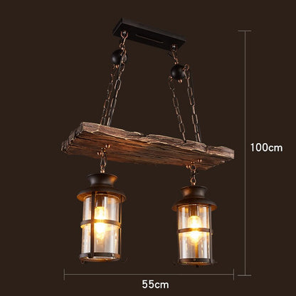Rustic Metal Wood LED Ceiling Lamp