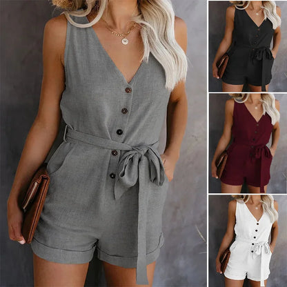 Black V-Neck Romper with Fitted Shorts - BritishElegance